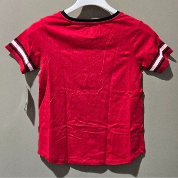 Chicago Blackhawks Girls' Red Hearts & Glitter Logo Varsity Tee -- Large 10/12 - Picture 4 of 7